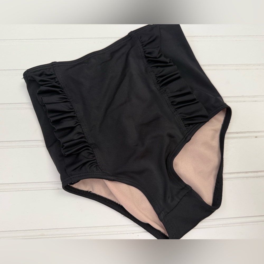 Kortni Jeane Black High-Waist Ruffle Kids Swim Bikini Bottoms